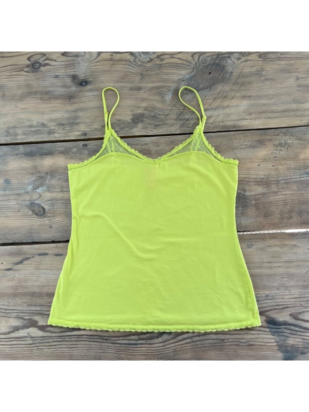 Jenni by Jennifer Moore Cami Tank Top Womens L Neon Green Spaghetti Strap Mesh